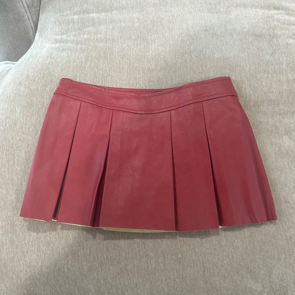 Red Leather Mini Skirt XS